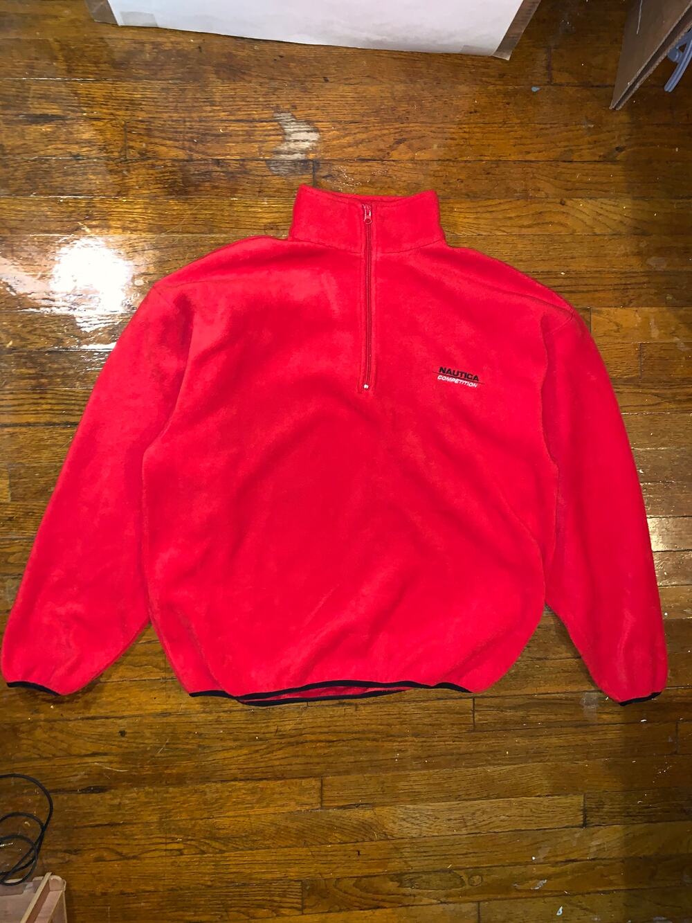 Vintage Nautica Competition Fleece Pullover Mens XL Red Quarter Zip USA 90s